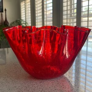 Vintage red crackle glass bowl